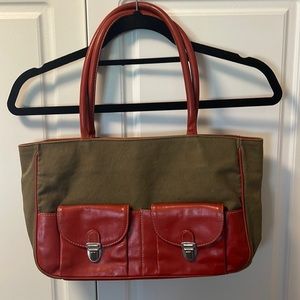 Barneys New York canvas and leather handbag